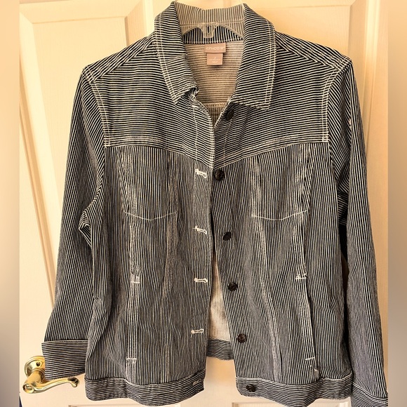 Chico's-Striped Jean Jacket- M/Chico's size 2 - Picture 2 of 4